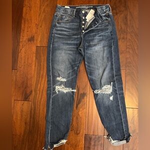 American Eagle Girlfriend Button-Fly Distressed Blue Jeans